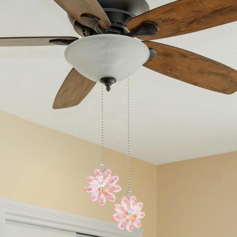 Pack Of 2 Crystal Flower Fan Pull Chains with Adjustable 24 Inch Decorative Pulls for Ceiling Fan & Light Switches Decors