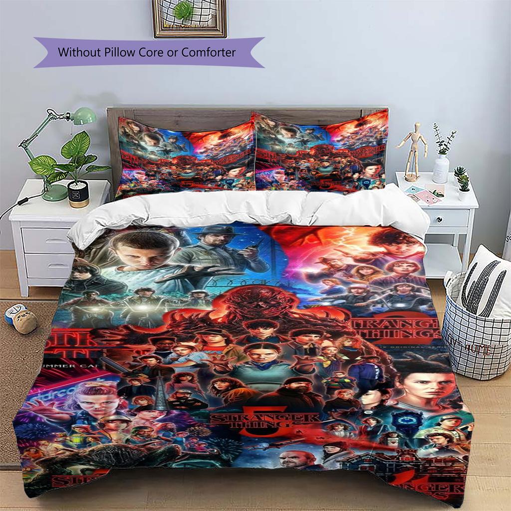 Stranger Pattern Bedding Set Quilt Cover Pillowcase Home Decor Gift (1 * Duvet Cover + 2 * Pillowcase, Without Core)
