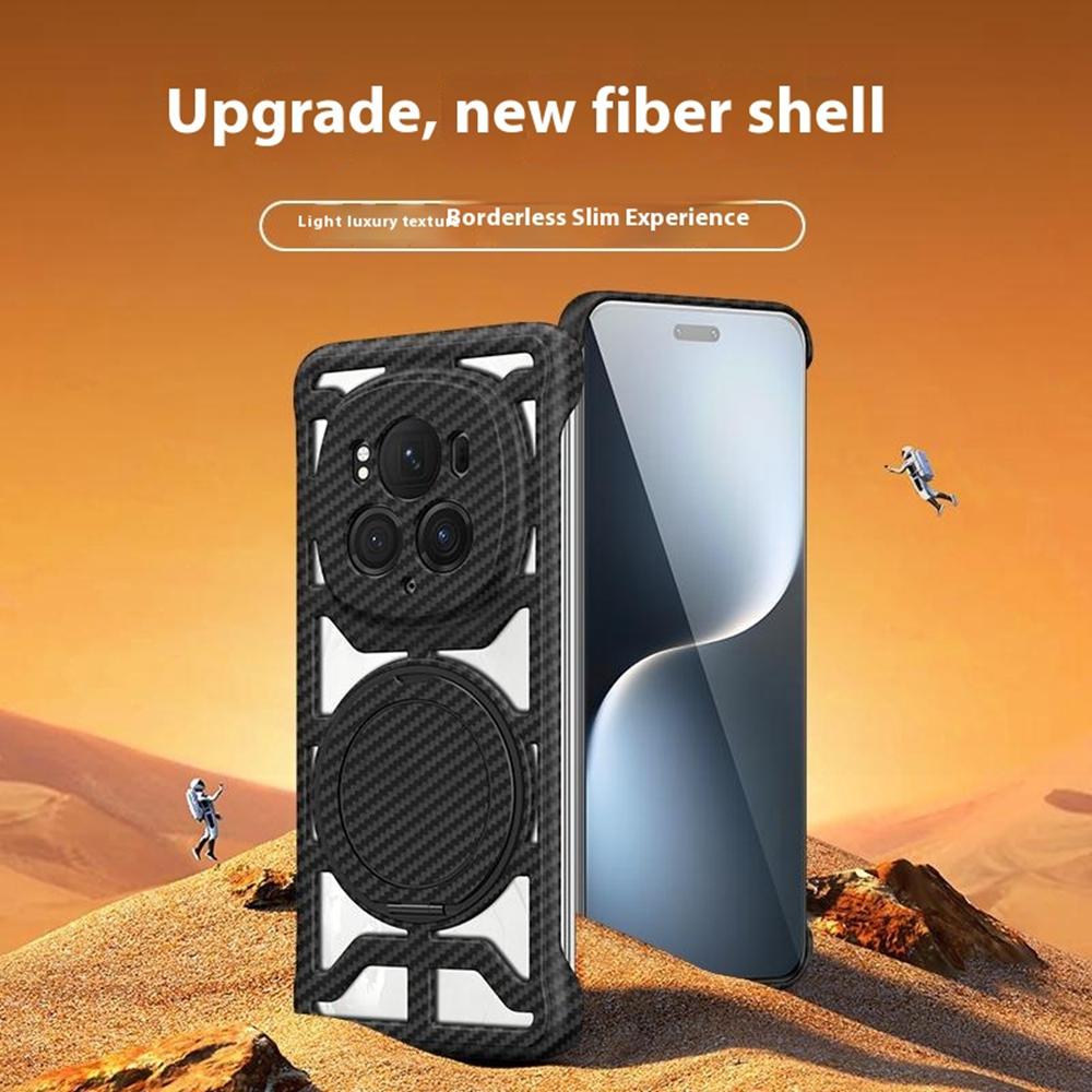 For Honor Magic7 Pro 5G Case with Kickstand Heat Dissipation Hard PC Phone Back Cover Carbon Fiber Texture