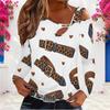 Women Plus Size Asymmetric Cutout Neck Cold Shoulder Long Sleeve White Leopard Belt Heart Star Printed Fitted Top