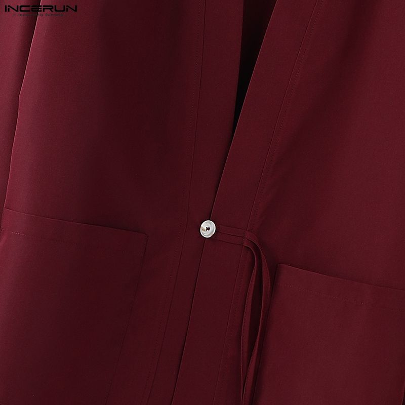 INCERUN Cárdigan Casual Holgado de un Botón para Hombre Tops Kimono Finos