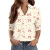 Women's 3/4-Sleeve V-Neck Shirt Printed Workwear Casual Regular Shirt Collar Top