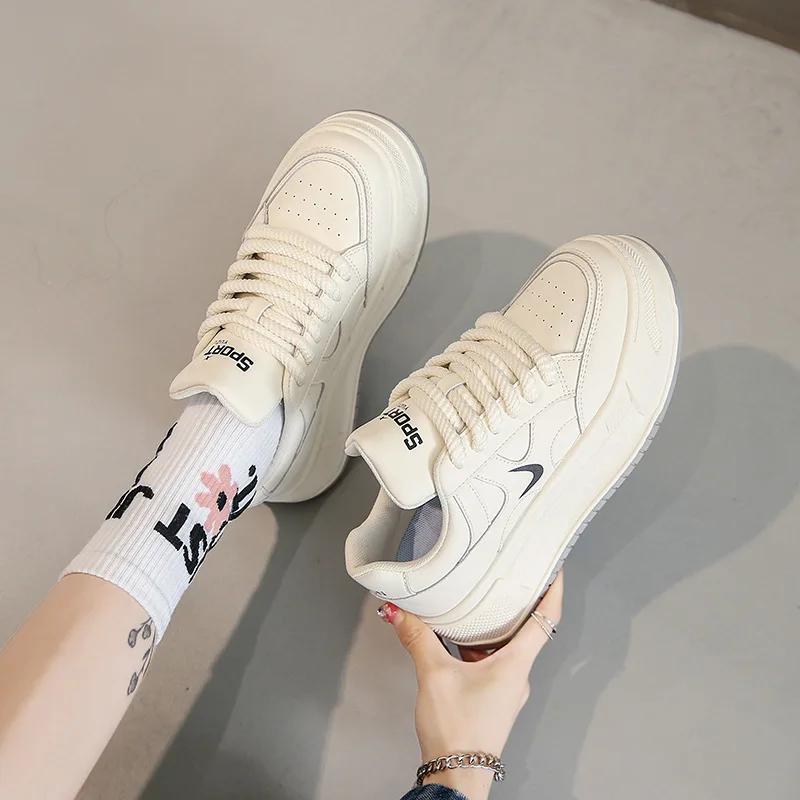 Fashion Women's Board Shoes Thick Soled Height Increasing Waterproof Sneaker Casual Versatile Vintage Lace-Up Running Sports 2025