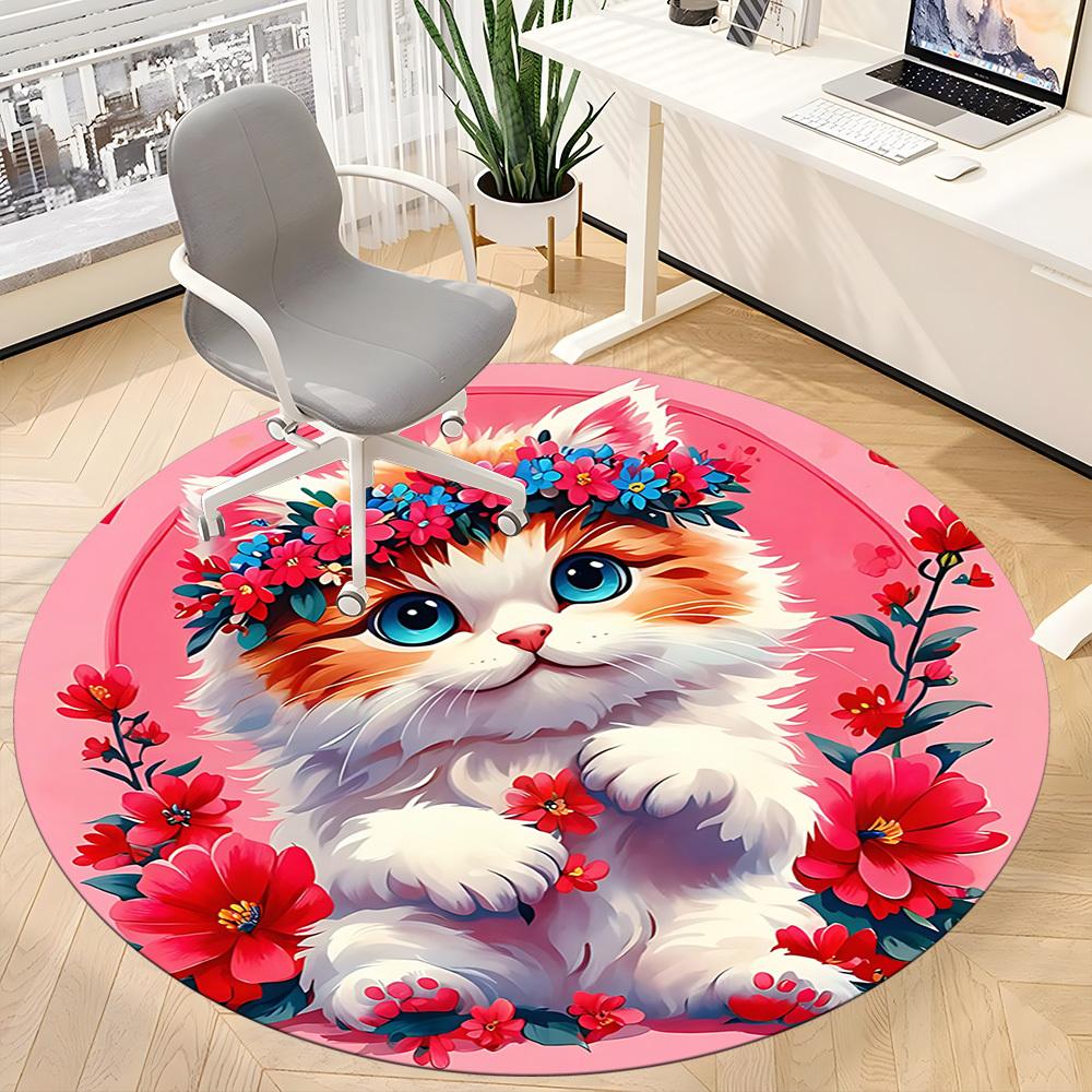 1pc Floral Cat Chair Carpet for Office, Non-slip, Soft and Durable Office Rug for Interior Decoration, Perfect for Office yy260325100