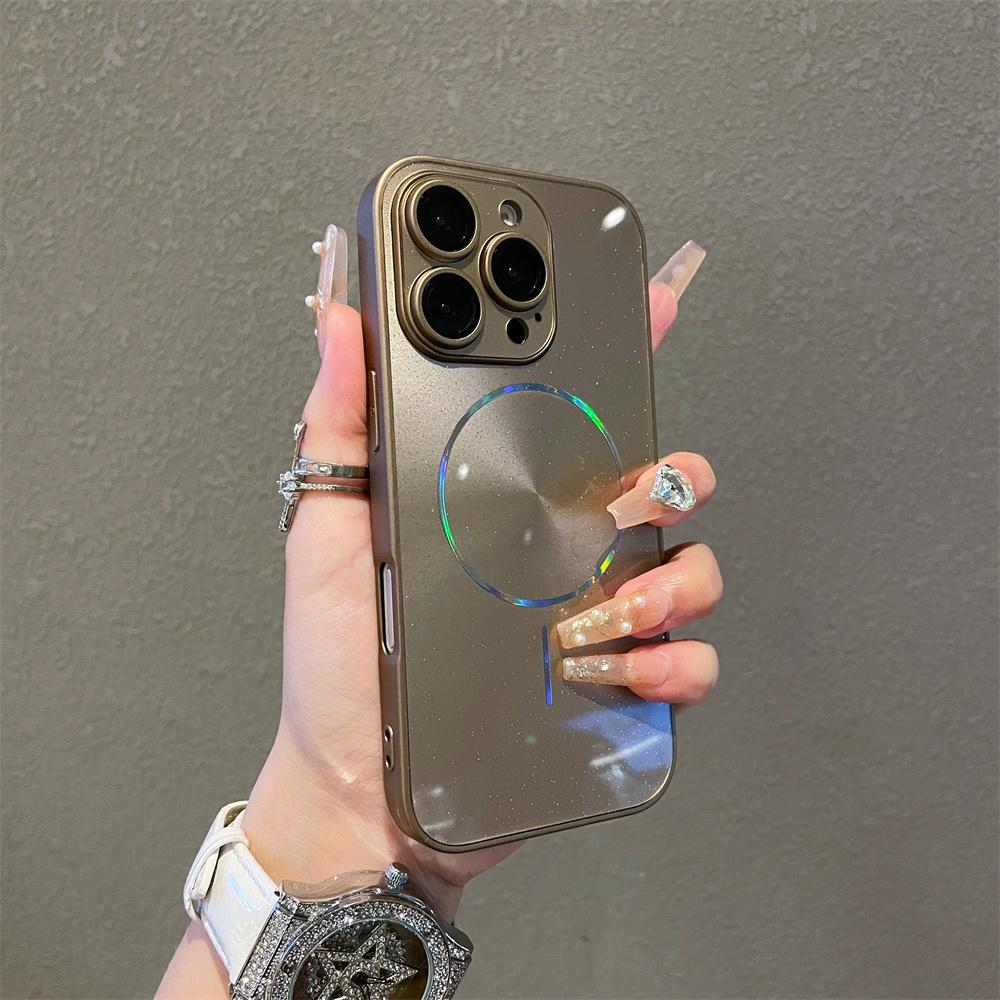 Luxury For Magsafe Glitter Aurora Glossy Phone Case For iPhone 15 16 17 Pro Max 14 Plus 13 12 11 Full Lens Protection Back Cover