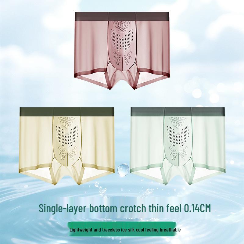 Herren Nahtlose Leichte Boxershorts aus Eisseide - Atmungsaktiv, Antibakteriell, Sommerunterwäsche für Teenager