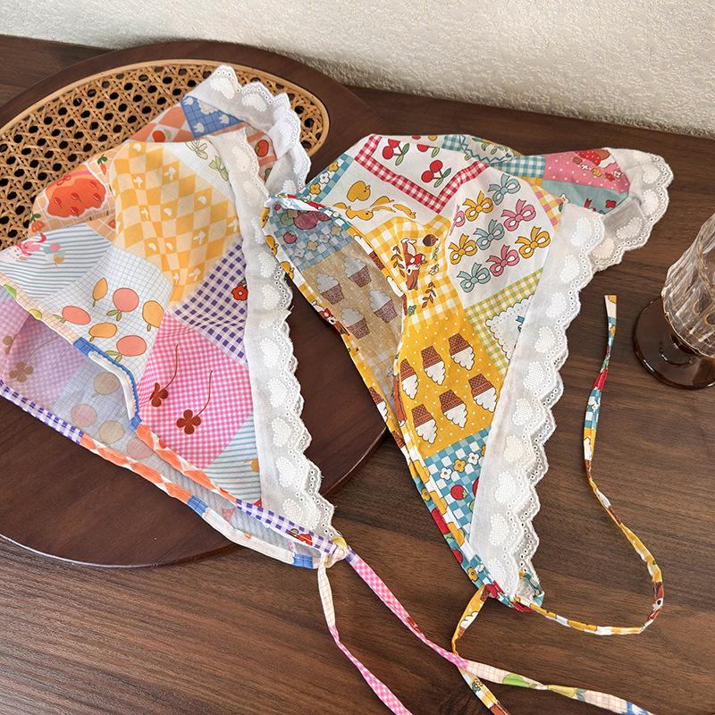 Retro Pastoral Style Cute Girls Print Bandana Headband Women's Triangle Headscarf Hair Bands Fashion Decoration Hair Scarf