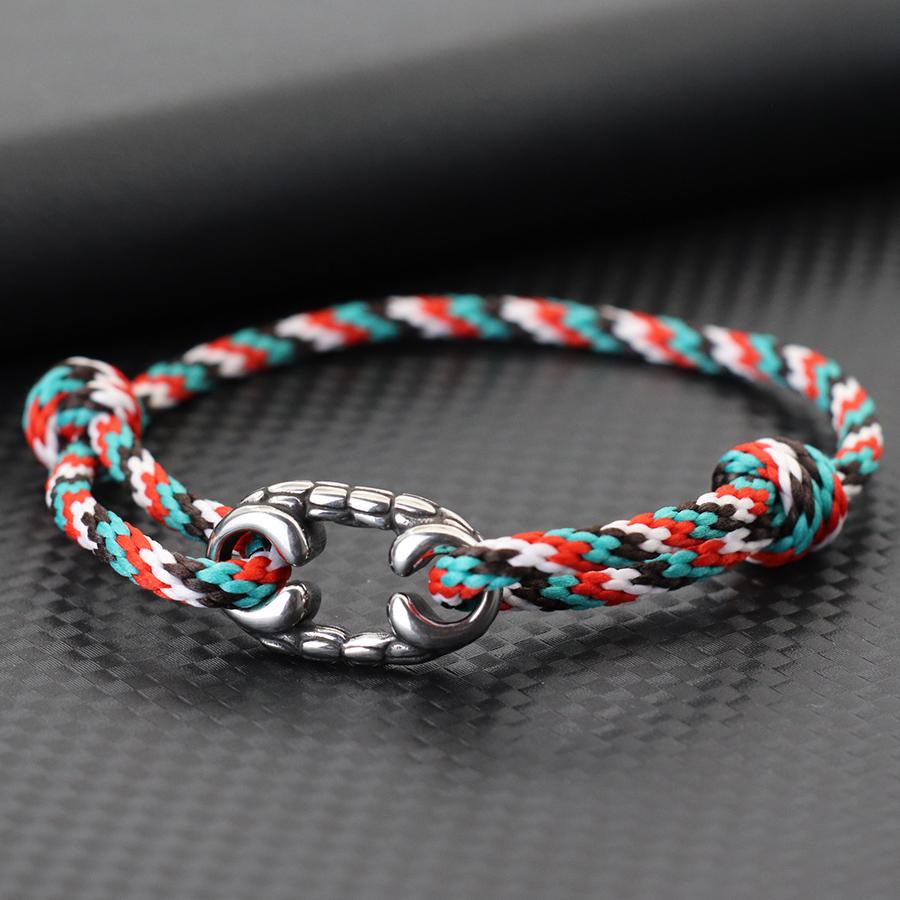 Handmade Ethnic String Bracelet For Men Sliding Adjustable Nautical Wrap Braslet With Stainless Steel Outdoor Cycling Braclet