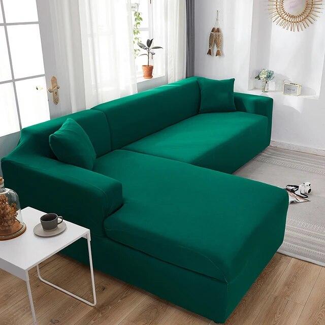 Sofa Covers For Living Room Elastic Solid Corner Couch Cover L Shaped Chaise Longue Slipcovers Chair Protector 1 /2 /3 /4 Seater