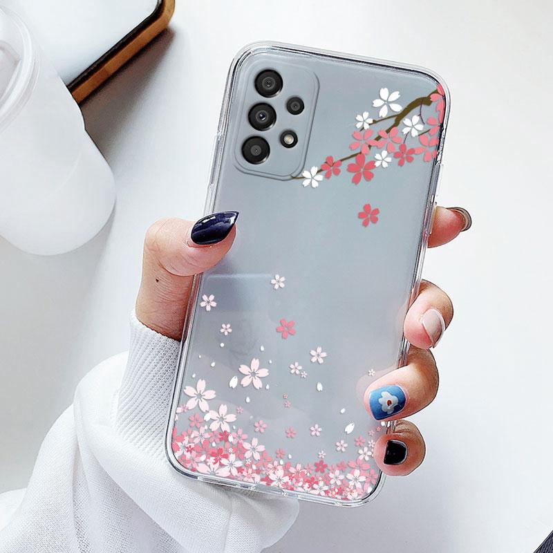 Phone Case For Samsung A53 5G A33 Floral Silicon Cover For Samsung Galaxy A73 Fundas Coque Transparent Soft Capas Flower TPU