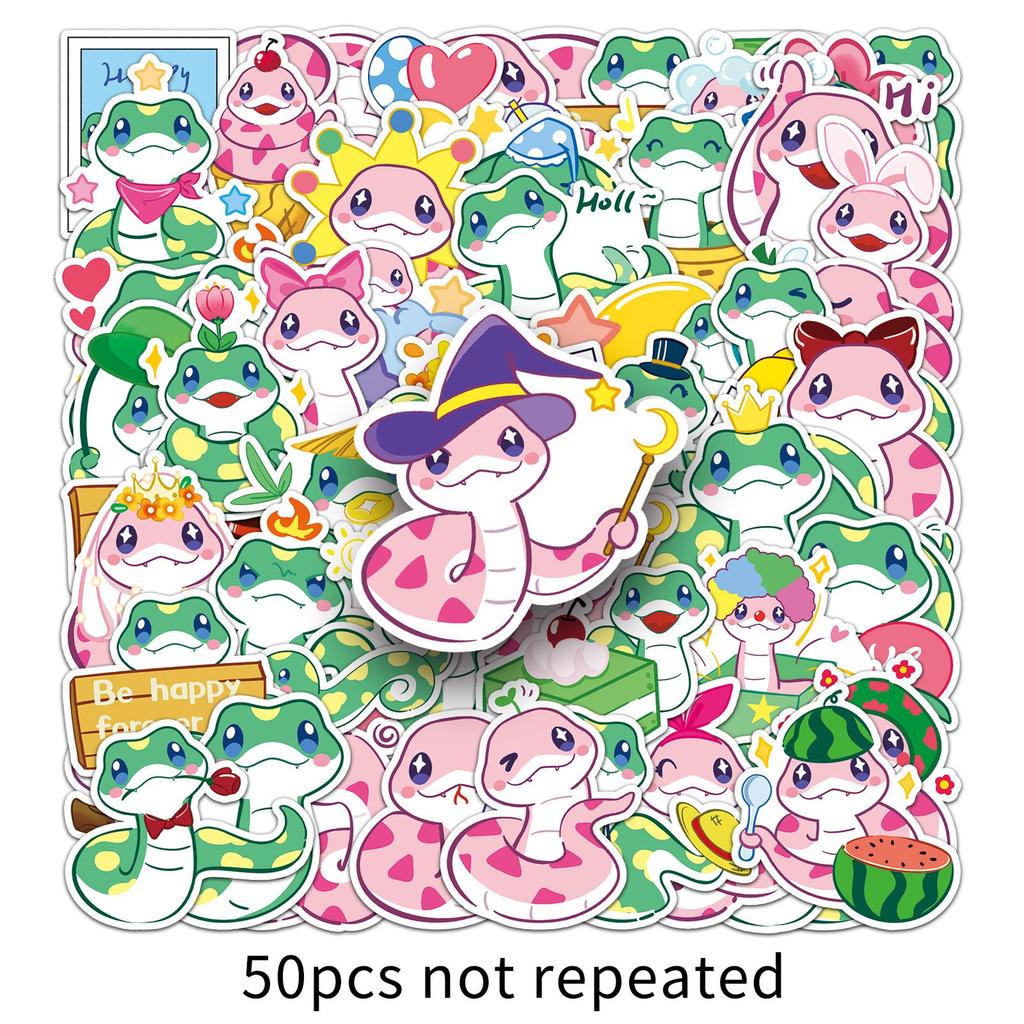 50 Cute Cartoon Snake Baby Stickers - Waterproof Decorations for Computers, Thermoses, and Journals