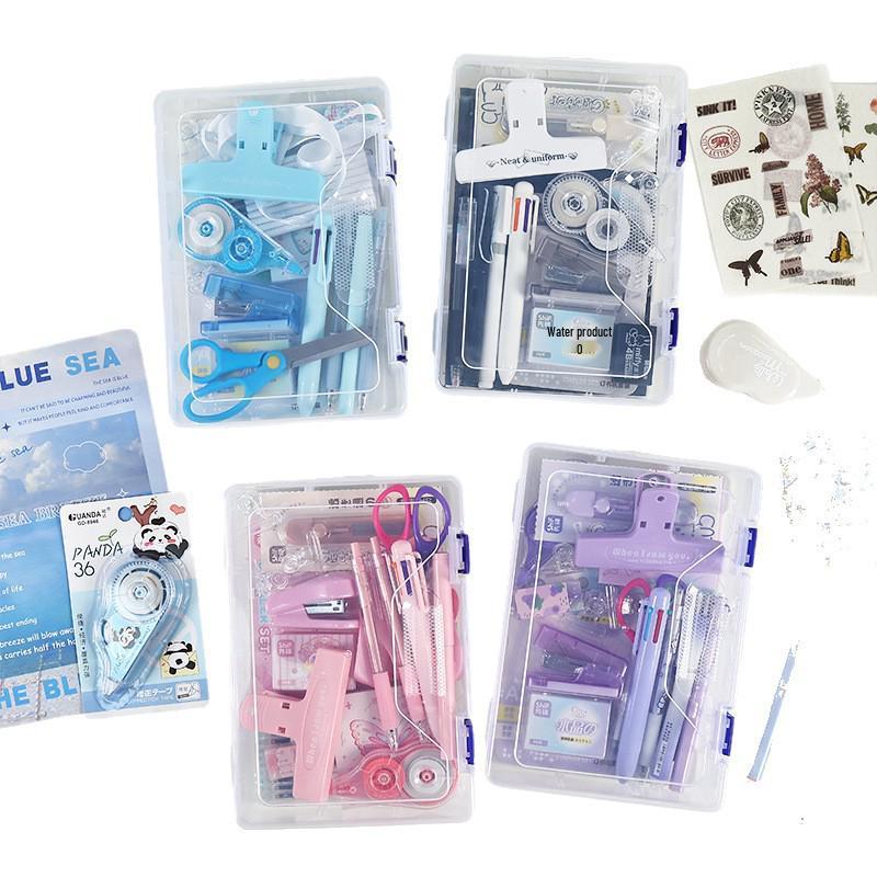 Colorful Stationery Set: Scissors, Notebook, Stapler & Storage Box - Perfect Gift for Students & Office Use