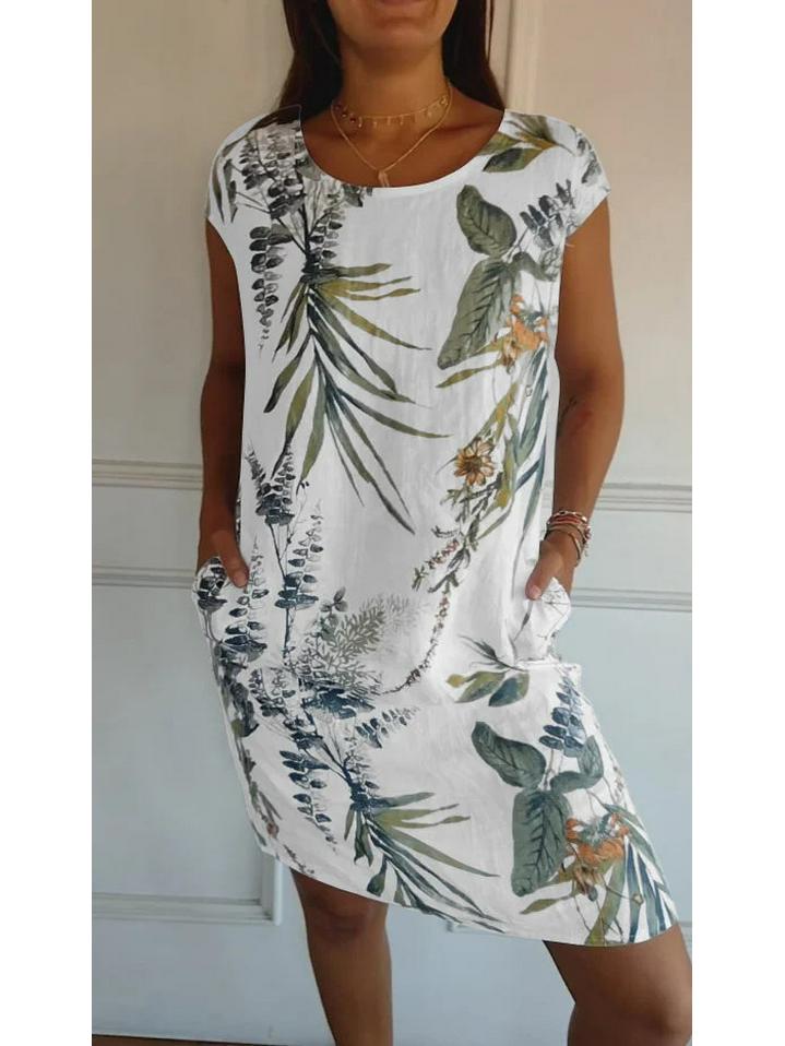 2026 Women’s Summer Cotton & Linen Printed Skirt with Pockets – European & American Style