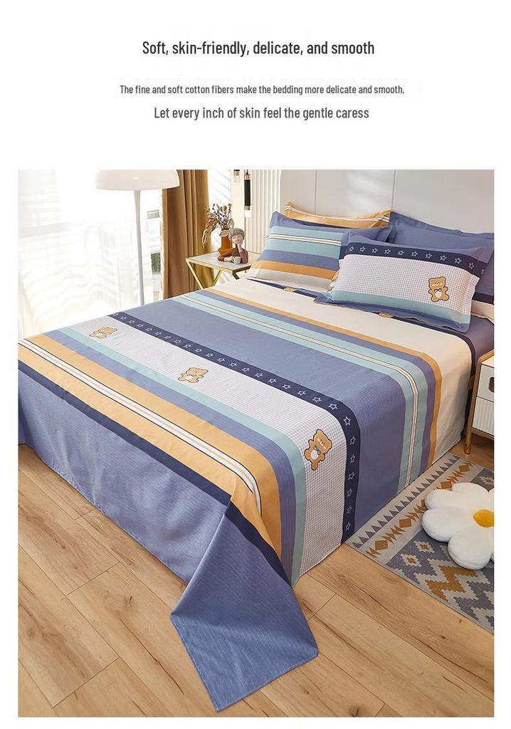 Active Print Pure Cotton Bed Sheets - Simple Style for Dormitory, Home, Single & Double Beds