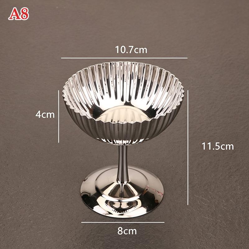 Stainless Steel Dessert Cup Ice Cream Cups Salad Goblet Retro High Base Bowl For Fruit Yogurt Snack Dish Bar Dinnerware