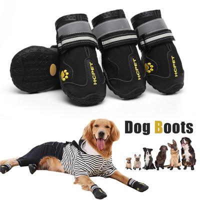 Waterproof Dog Boots Reflective Non Slip Pet Booties for Medium Large Dogs Black 4 Pcs