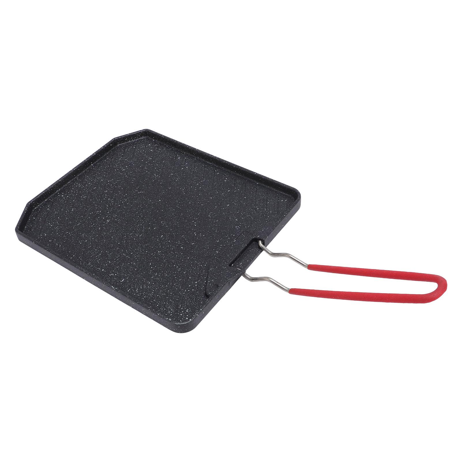 

Grill Pan with Folding Handle Aluminum Alloy Nonstick Camping Griddle Plate for Indoor Outdoor Cooking BBQ Black L