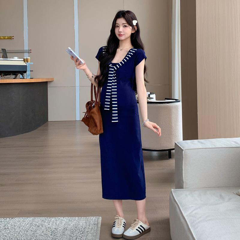 2026 Summer Maternity Striped Shawl Slim Waist Two-Piece Dress XL
