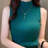 Sommer Retro Halbrollkragen Gestricktes Tanktop Damen Einfarbig Ärmellos Slim Weste