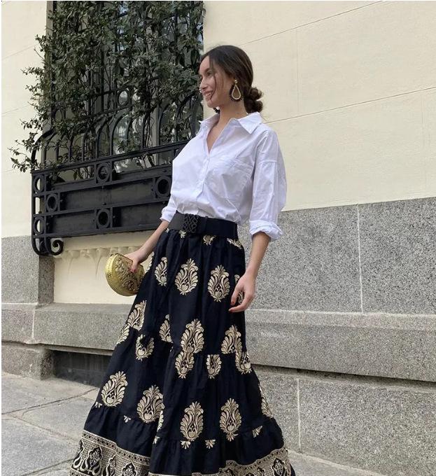 Women's Bohemian Floral High-Waisted A-Line Skirt - Spring/Summer Casual Beachwear
