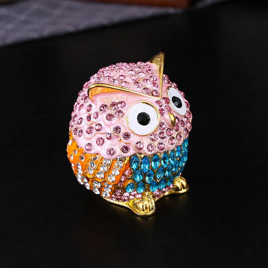 Full diamond metal owl jewelry box, stud earrings, ring storage, cute and cute, exquisite and small ornament storage box.