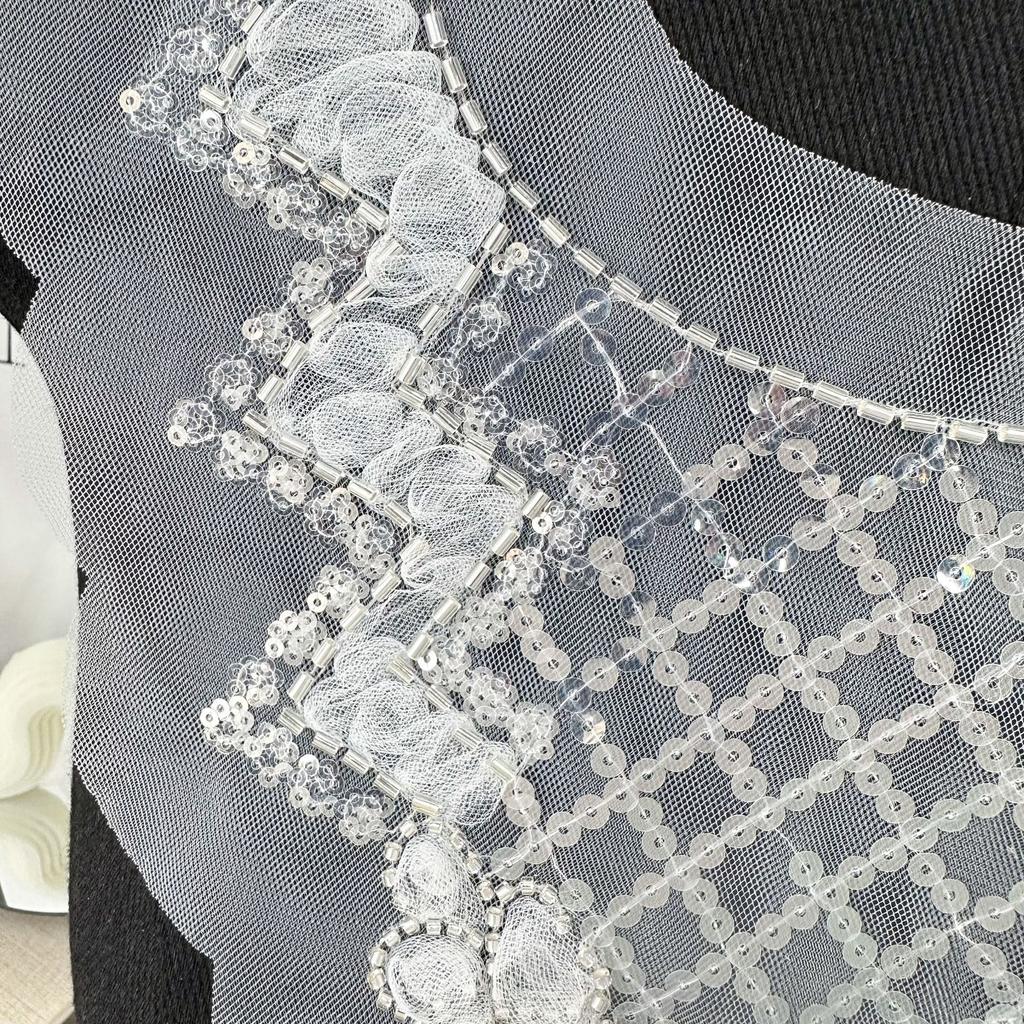 White Beaded Sequined Placket Front Collar Accessories Three-Dimensional Lace Flower Collar Decorative Neckline Source