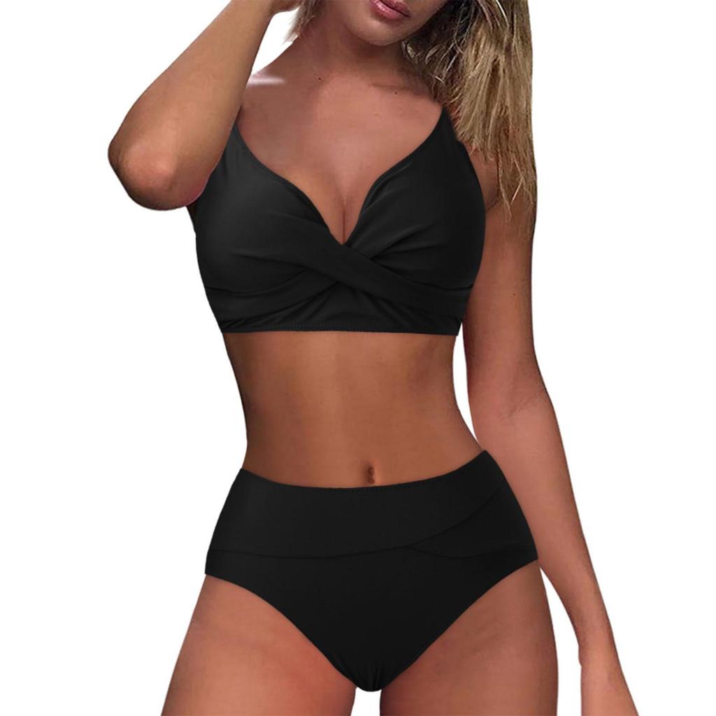 Heiß verkaufender einfarbiger Cross-Over Softcup-Bikini – Damen Europäische & Amerikanische Sexy Bademode