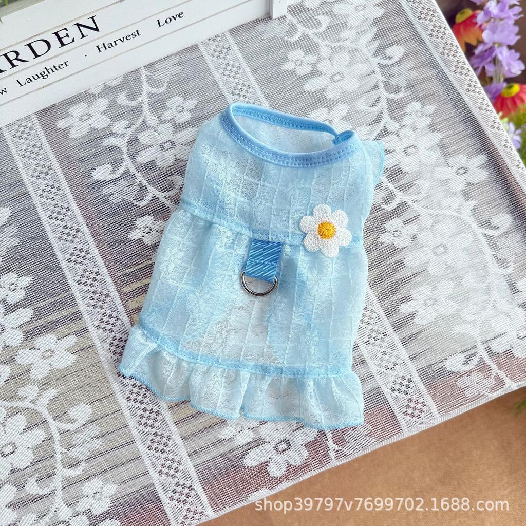 Ultra-thin glazed yarn breathable skirt summer dog cat clothes vest sun protection anti-hair princess wind bear