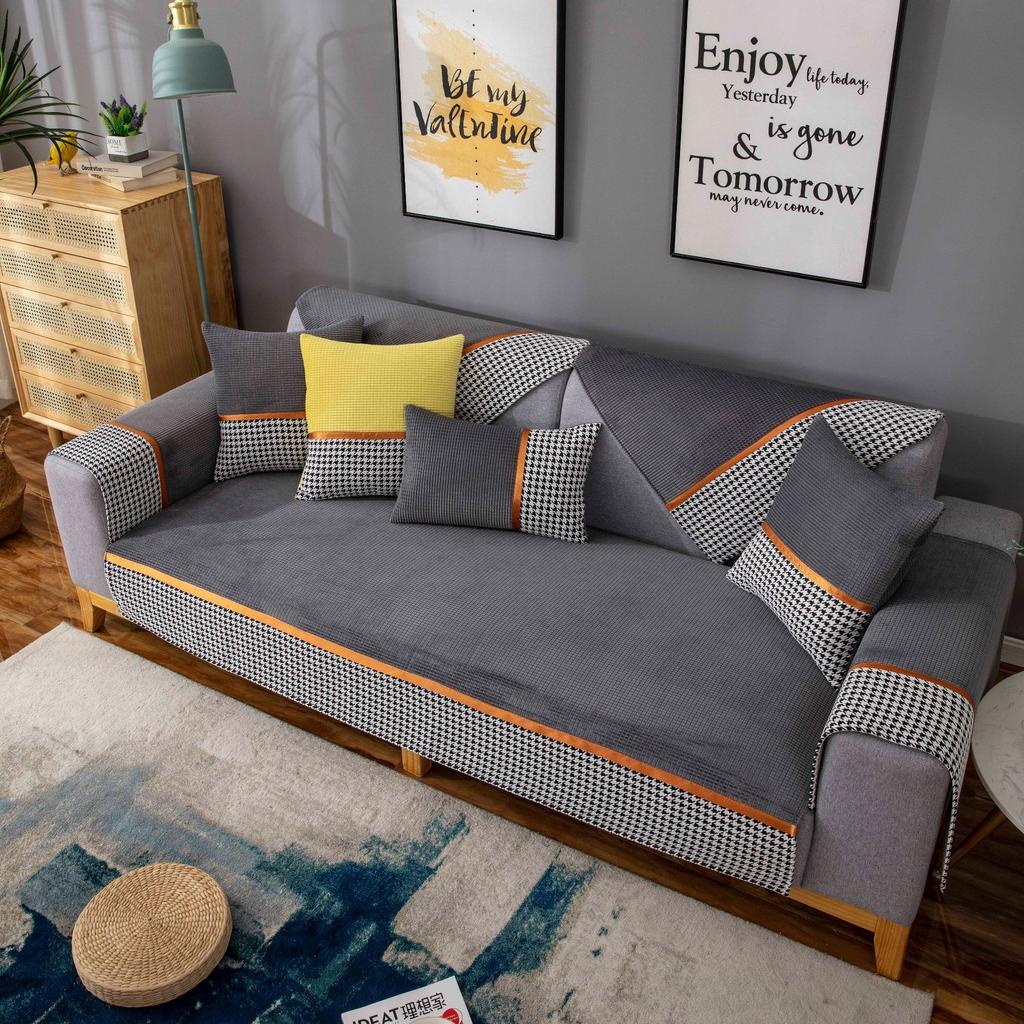 Four Seasons Universal Corn Velvet Houndstooth Sofa Cushion Modern Simple Non-Slip Sofa Cushion Towel Cover