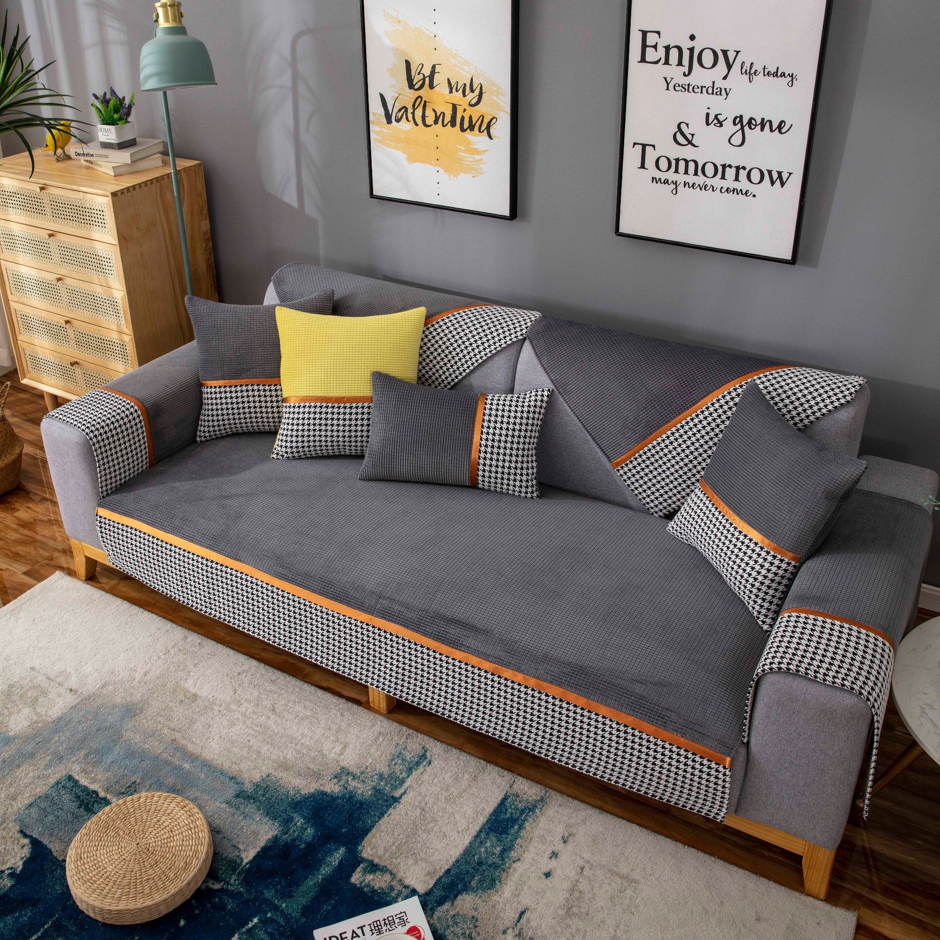 

Универсальная подушка для дивана с узором «гусиные лапки» на четыре сезона, современная простая нескользящая подушка для дивана, чехол для полотенец 70*70