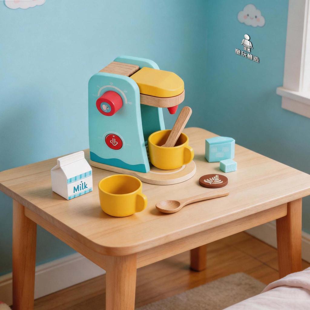 Wooden Toy Coffee & Milk Tea Maker - Parent-Child Interactive Kitchen Playset