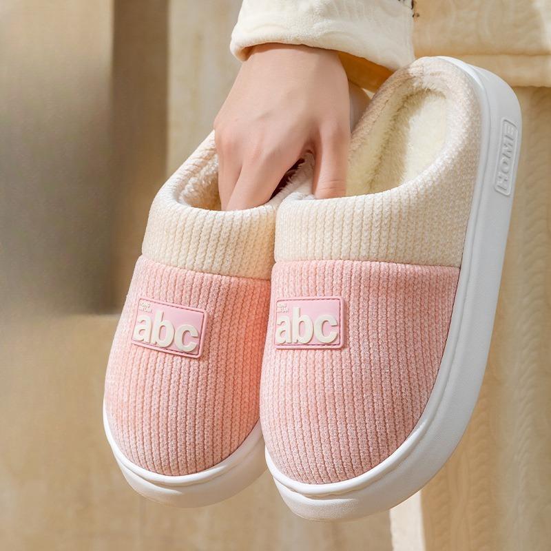 New Cotton Slippers for Home Warmth, Thick-soled Fleece Shoes for Women