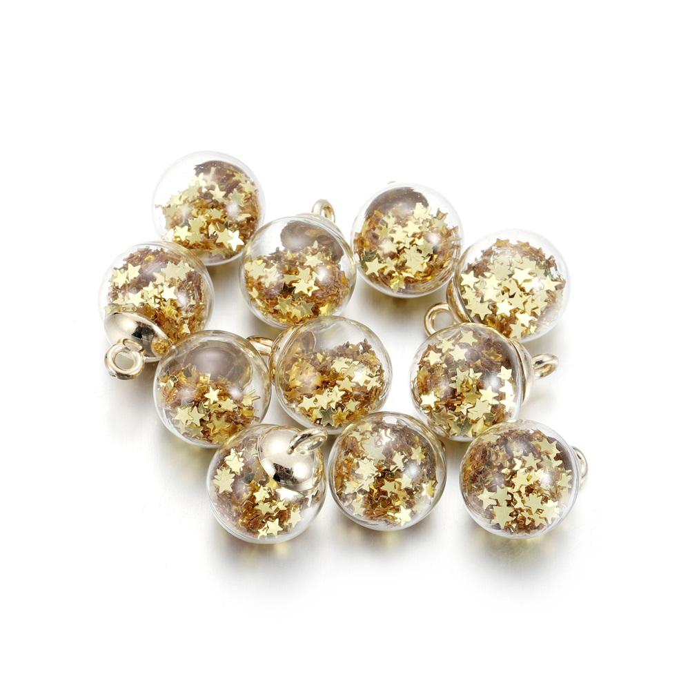 10Pcs Charms Star Sequins Transparent Glass Ball 16mm Pendants Crafts Making Findings Handmade Jewelry DIY for Earrings Necklace