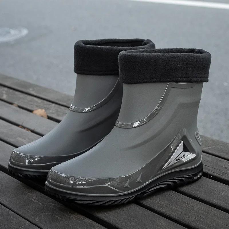 Men Waterproof Anti Slip Rain Boots Rubber Outdoor Fishing Warm Winter Shoes