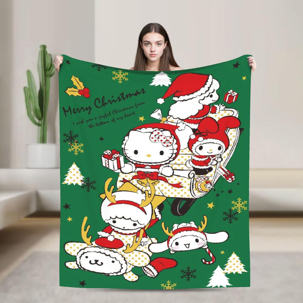 Leopard Hello Kitty Cartoon Blankets Coral Fleece Plush  Winter  Portable Lightweight Throw Blankets for Bed Outdoor Quilt