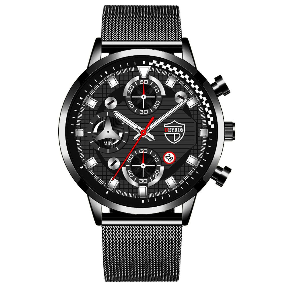 Steel Belt Watch Men'S Trend Fashion Quartz Watch Calendar Luminous