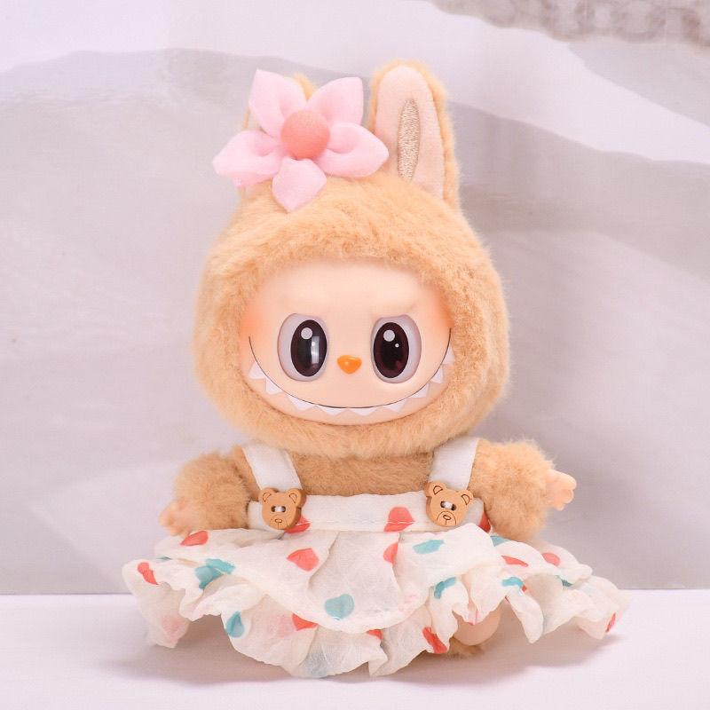 Trägerrock-Set Erste und Zweite Generation Labubu Sitzende Party Vinyl Blind Box Riemen Stoff Kleidung Niedlicher Rock Babykleidung
