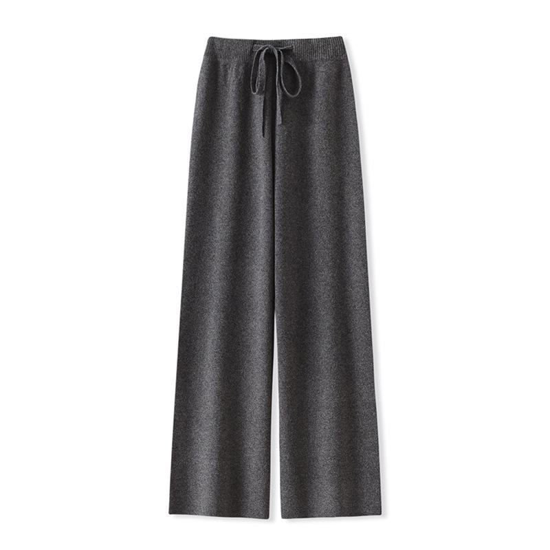 Women's High-Waist Wool Wide-Leg Pants: Autumn/Winter, Thick & Warm, Casual, Long, Knitted, Straight-Leg.