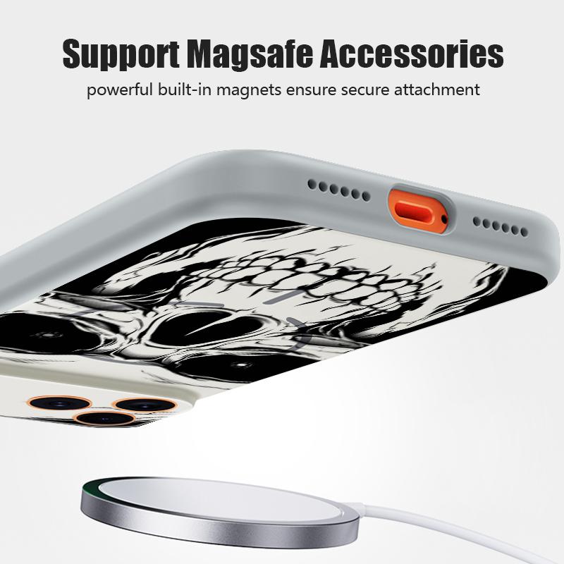 Human Skull Printed Magnetic Phone Case For iPhone 17 Pro Max 16 15 14 13 Pro Max For Magsafe Wireless Charge Hard PC Back Cover