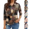 Women's Fashion Casual Lapel Short 3/4 Sleeve Print Shirt Women's Button Up Tops