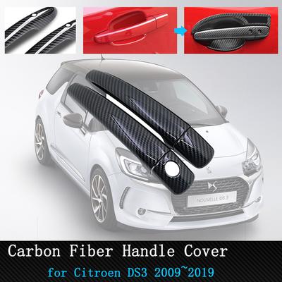 For Citroen DS3 2009~ Black Carbon Fiber Door Handle Cover Trim Car Accessories 2011 2012 2013 2014 2015 2016 2017 2018