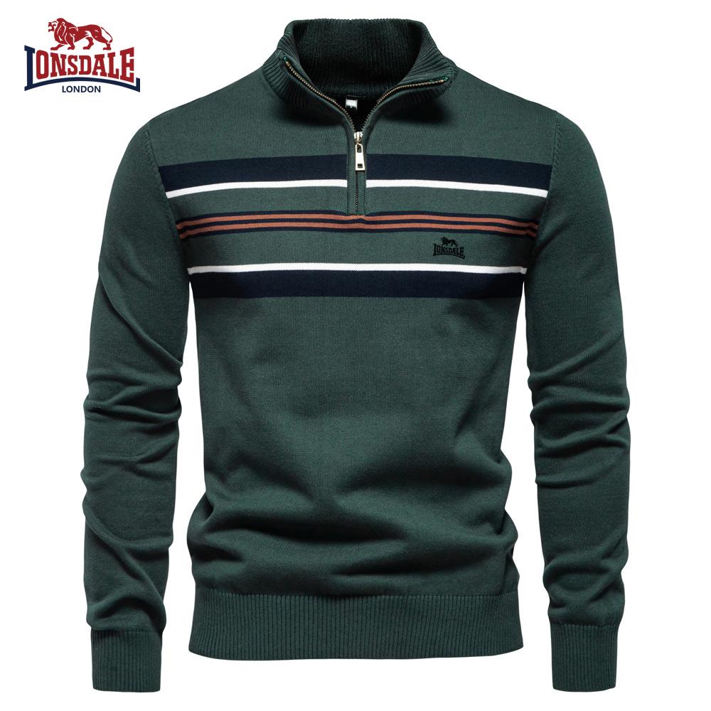 Lonsdale Autumn/Winter Embroidered New Large Men's Sweater Half Zipper Knitted Sweater Casual Striped Men's Top
