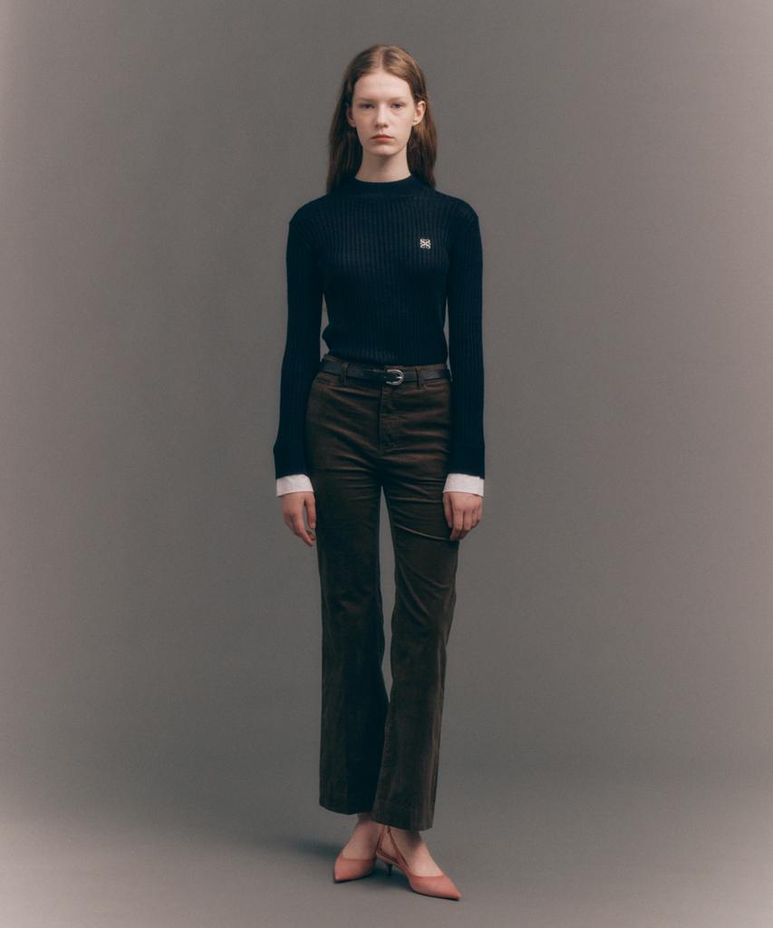 Seteo (W) Soft Corduroy Semi-Flare Pants Brown