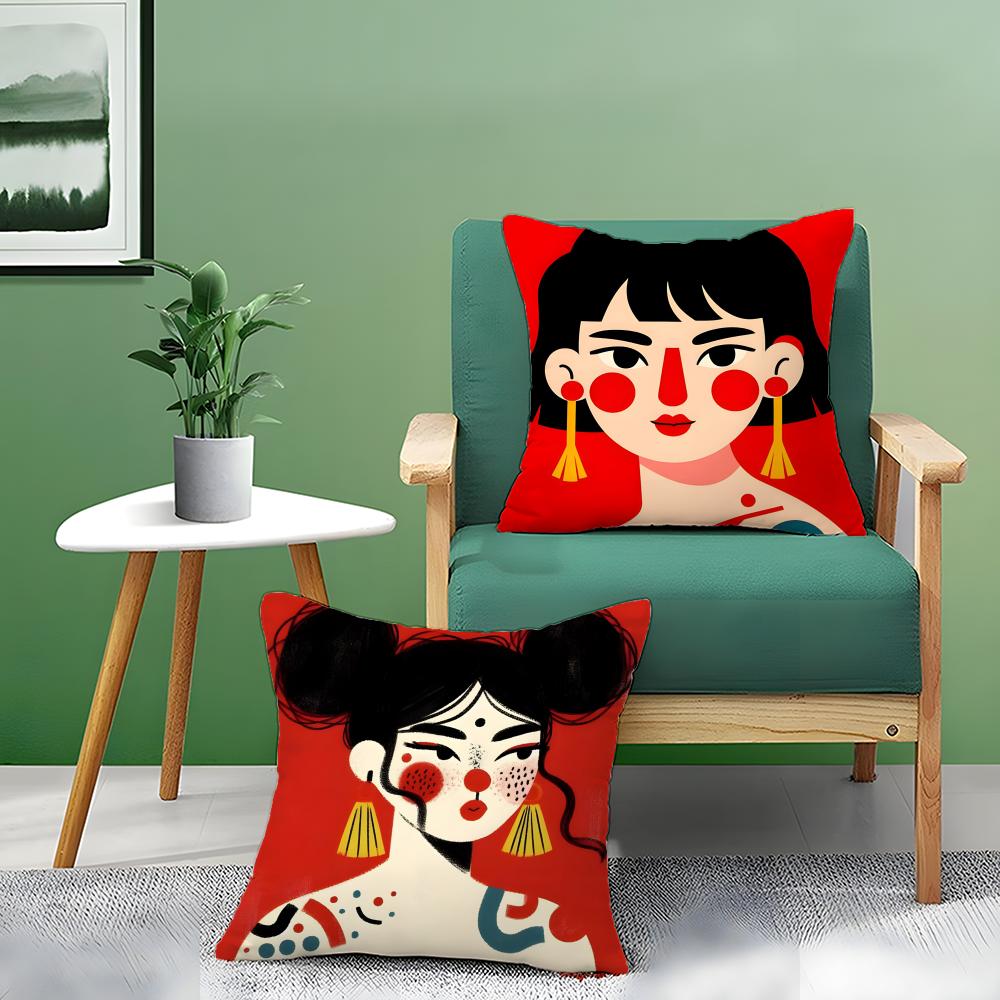 Cute Abstract Simple Girl Pillow Case Pattern Printed Pillowcase For Living Room Sofa Cushion Cover & Bedroom Decor