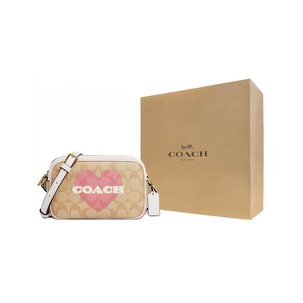 Coach Jamie 21 Classic Monogram Heart Non-Detachable Shoulder Strap Zipper Closure Synthetic Leather Shoulder Crossbody Bag Small CO939-IMOTV
