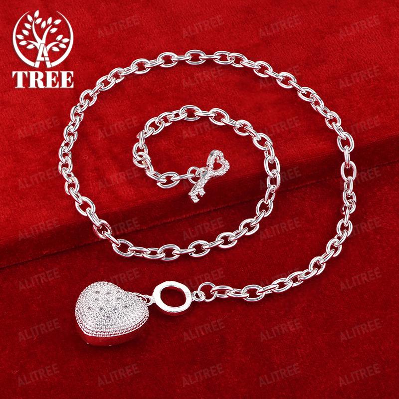 Classic Zircon 925 Sterling Silver Heart Key Pendant Necklace For Women Birthday Wedding Party Gifts Accessories Noble Jewelry