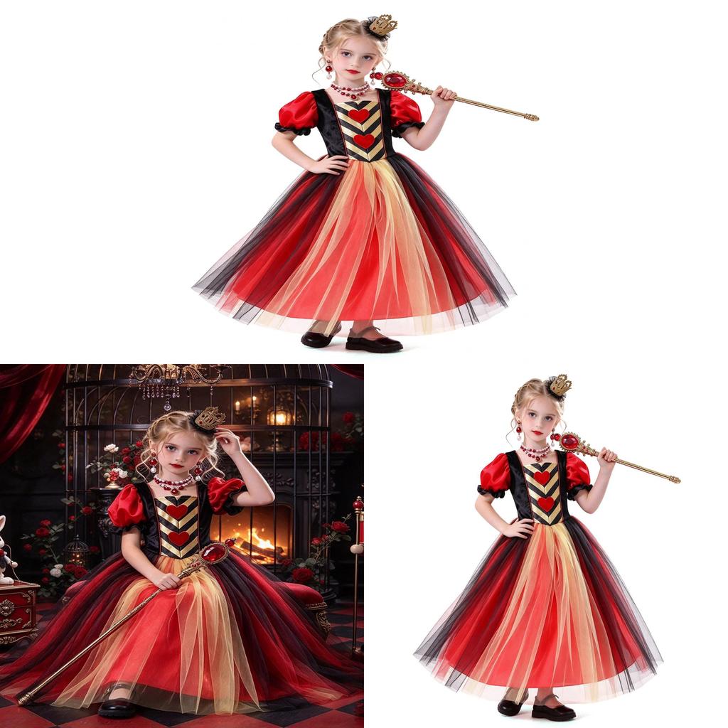 Alice In Wonderland The Red Queen Cosplay Dress For Girls With Polyester Fabric For Costume Parties