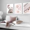 Wall Art Canvas Painting Pink Flowers Paris Windows Balcony Tower Nordic Prints  And Posters Wall Pictures For Living Room Decor