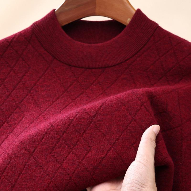 

Hengyuanxiang Men s 100% Pure Wool Sweater - 2025 Autumn/Winter Thick Round Neck Pullover Knit Base Layer 105 червоний/глибокий