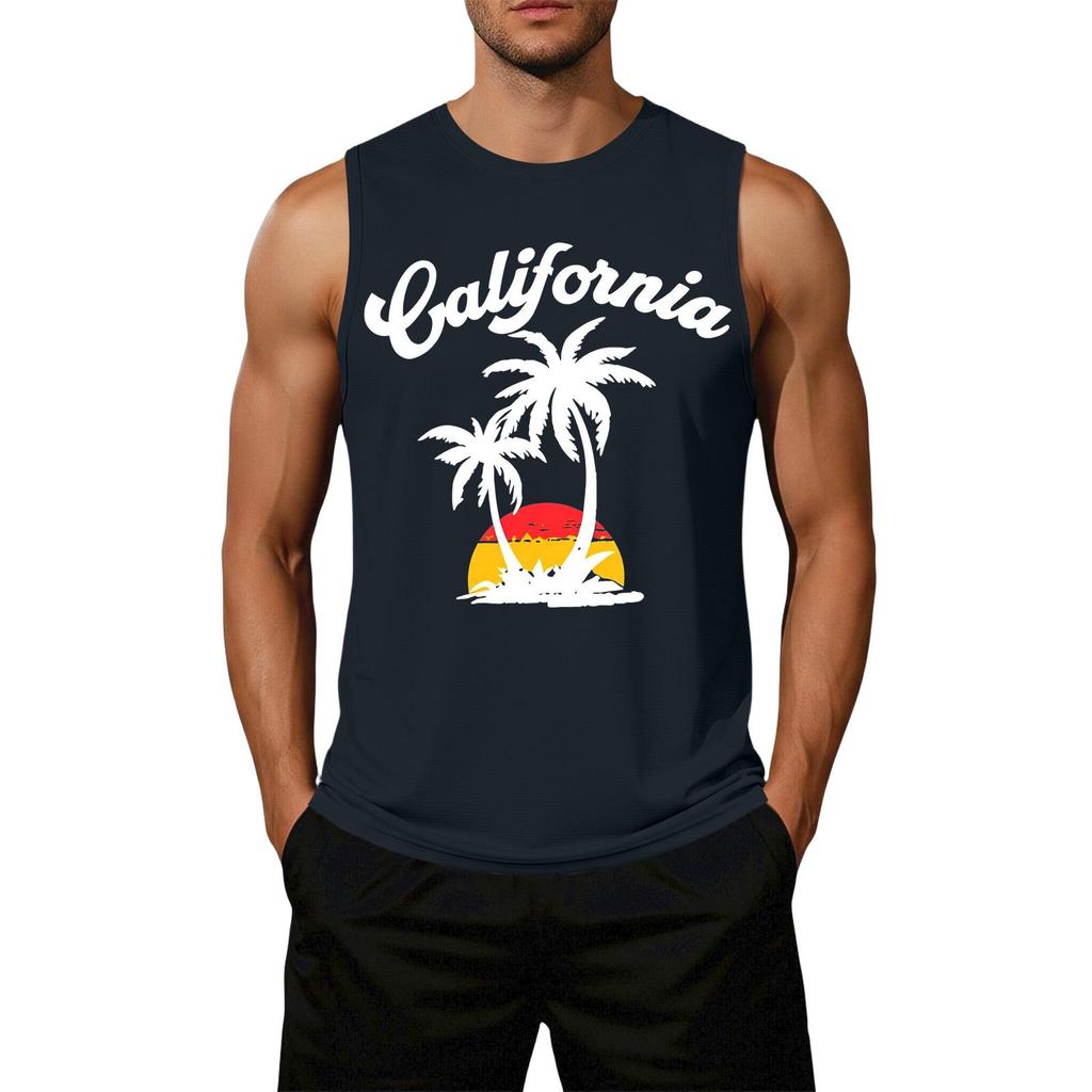 Herren ärmelloses lässiges Tanktop lockere Passform Sommer Strandkleidung Palme Grafikdruck leicht Baumwollmischung Hemd